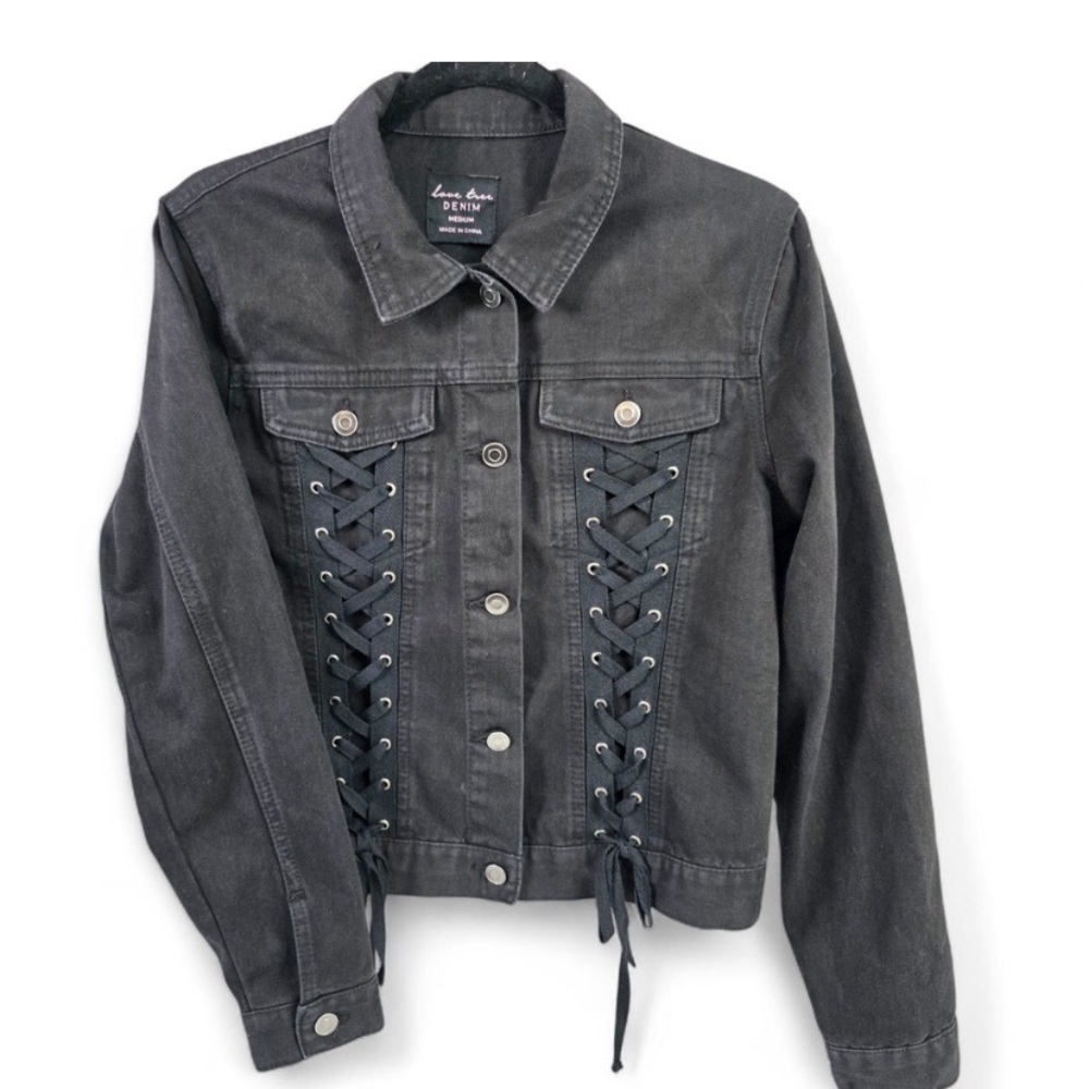 Love Tree Denim Black Cropped Braided Jean Jacket